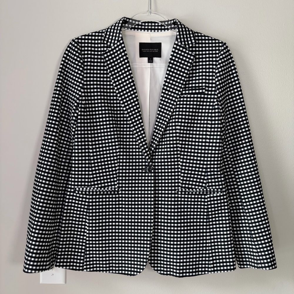 Banana Republic Long and Lean Gingham Check Blazer